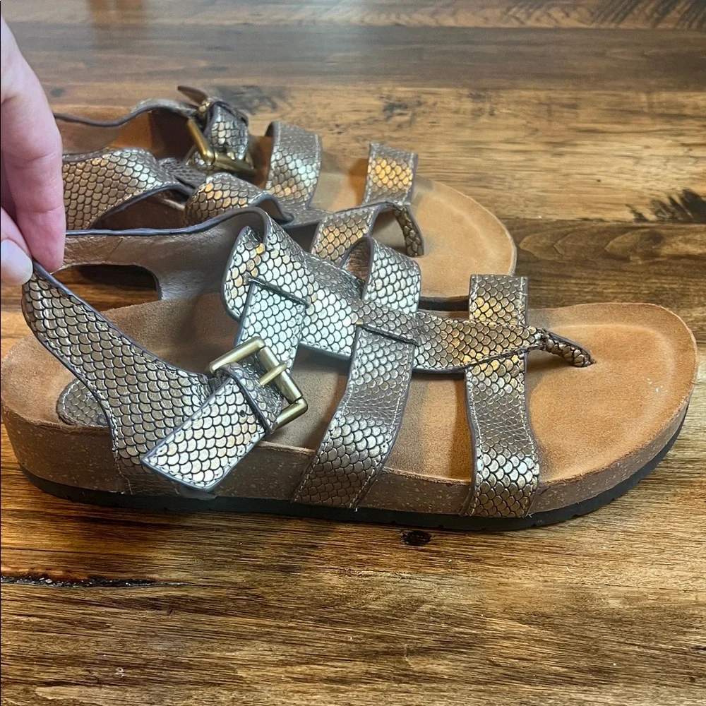 Sofft Mermaid Tail Embossed Leather Stripy Sandals Copper Comfortable 7.5